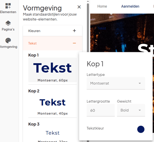 Websitebuilder lettertype