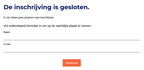 inschrijving vol